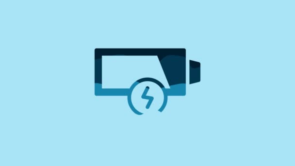青の背景に隔離された青のバッテリー充電レベルインジケータアイコン 4Kビデオモーショングラフィックアニメーション — ストック動画