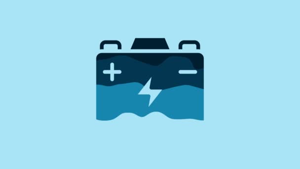 Blue Car Battery Icon Isolated Blue Background Accumulator Battery Energy — Stock Video