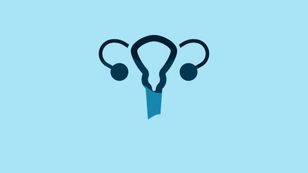 Blue Female Reproductive System Icon Isolated Blue Background Anatomy Gynecology — Vídeo de Stock