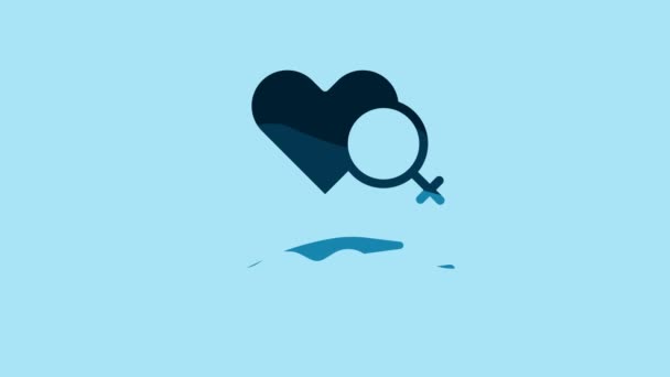 ブルーの背景に女性の性別記号のアイコンが隔離されたブルーハート 金星のシンボル 女性の生物や女性のシンボル 4Kビデオモーショングラフィックアニメーション — ストック動画