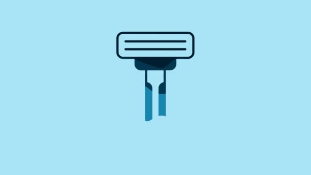 Blue Shaving Razor Icon Isolated Blue Background Video Motion Graphic — Stock Video