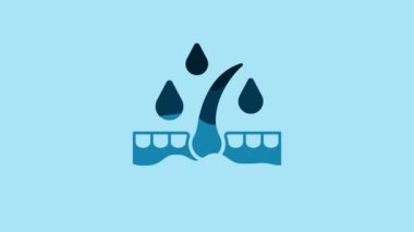 Blue Organic essential oil for hair care treatment icon isolated on blue background. Hair growth oil. 4K Video motion graphic animation.
