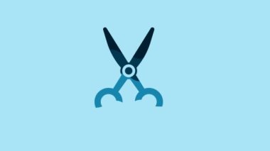Blue Scissors hairdresser icon isolated on blue background. Hairdresser, fashion salon and barber sign. Barbershop symbol. 4K Video motion graphic animation.