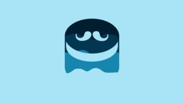 Blue Gel or wax for hair styling icon isolated on blue background. Hair cosmetic. Jar with product for styling hair and mustache. 4K Video motion graphic animation.