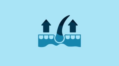 Blue Human hair follicle icon isolated on blue background. Hair care treatment. 4K Video motion graphic animation.