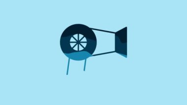 Blue Hair dryer icon isolated on blue background. Hairdryer sign. Hair drying symbol. Blowing hot air. 4K Video motion graphic animation.