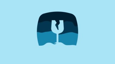 Blue Fragile broken glass symbol for delivery boxes icon isolated on blue background. 4K Video motion graphic animation.