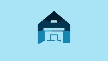 Blue Warehouse icon isolated on blue background. 4K Video motion graphic animation.