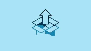 Blue Unboxing icon isolated on blue background. 4K Video motion graphic animation.