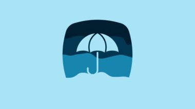 Blue Delivery package with umbrella symbol icon isolated on blue background. Parcel cardboard box with umbrella sign. Logistic and delivery. 4K Video motion graphic animation.