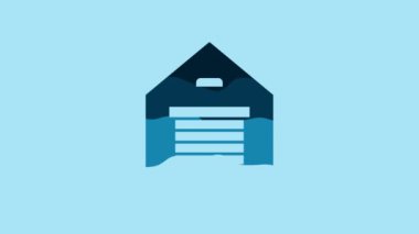 Blue Warehouse icon isolated on blue background. 4K Video motion graphic animation.