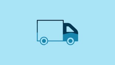 Blue Delivery cargo truck vehicle icon isolated on blue background. 4K Video motion graphic animation.