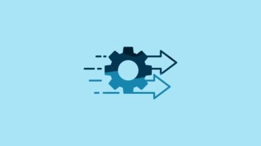 Blue Time management icon isolated on blue background. Clock and gear sign. Productivity symbol. 4K Video motion graphic animation.