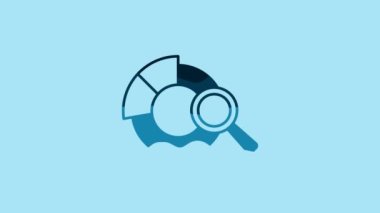 Blue Magnifying glass and data analysis icon isolated on blue background. Search sign. 4K Video motion graphic animation.