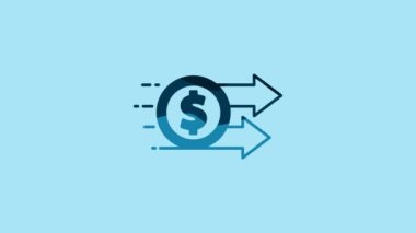 Blue Financial growth dollar coin icon isolated on blue background. Increasing revenue. 4K Video motion graphic animation.