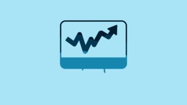 Blue Computer monitor with graph chart icon isolated on blue background. Report text file icon. Accounting sign. Audit, analysis, planning. 4K Video motion graphic animation.