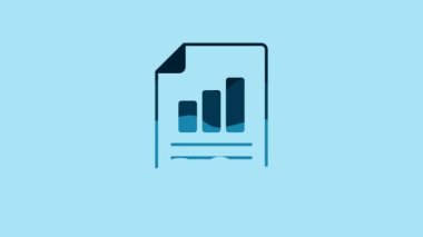 Blue Document with graph chart icon isolated on blue background. Report text file icon. Accounting sign. Audit, analysis, planning. 4K Video motion graphic animation.