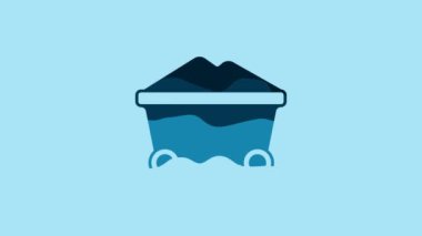 Blue Coal mine trolley icon isolated on blue background. Factory coal mine trolley. 4K Video motion graphic animation.