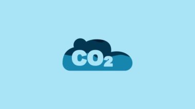 Blue CO2 emissions in cloud icon isolated on blue background. Carbon dioxide formula, smog pollution concept, environment concept. 4K Video motion graphic animation.