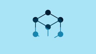 Blue Molecule icon isolated on blue background. Structure of molecules in chemistry, science teachers innovative educational poster. 4K Video motion graphic animation.