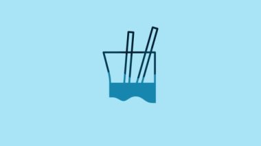 Blue Laboratory glassware or beaker icon isolated on blue background. 4K Video motion graphic animation.