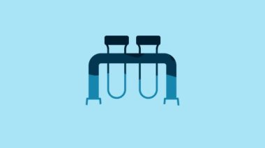 Blue Test tube and flask chemical laboratory test icon isolated on blue background. Laboratory glassware sign. 4K Video motion graphic animation.