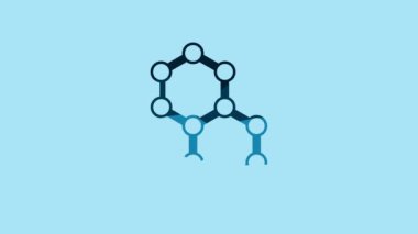 Blue Molecule icon isolated on blue background. Structure of molecules in chemistry, science teachers innovative educational poster. 4K Video motion graphic animation.