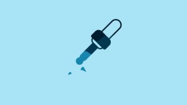 Blue Pipette icon isolated on blue background. Element of medical, chemistry lab equipment. Medicine symbol. 4K Video motion graphic animation.
