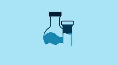 Blue Test tube and flask chemical laboratory test icon isolated on blue background. Laboratory glassware sign. 4K Video motion graphic animation.