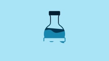Blue Test tube and flask chemical laboratory test icon isolated on blue background. Laboratory glassware sign. 4K Video motion graphic animation.
