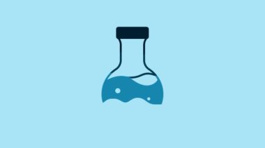 Blue Test tube and flask chemical laboratory test icon isolated on blue background. Laboratory glassware sign. 4K Video motion graphic animation.