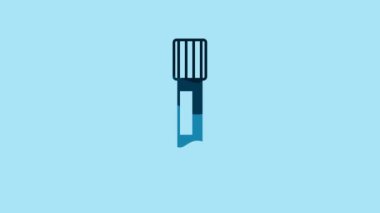 Blue Test tube and flask chemical laboratory test icon isolated on blue background. Laboratory glassware sign. 4K Video motion graphic animation.