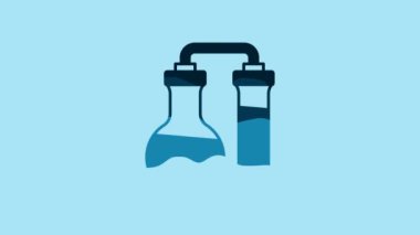 Blue Test tube and flask chemical laboratory test icon isolated on blue background. Laboratory glassware sign. 4K Video motion graphic animation.