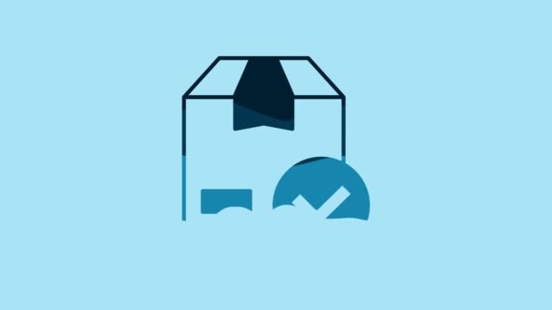 Blue Package Box Check Mark Icon Isolated Blue Background Parcel — 비디오