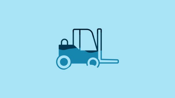 Blue Forklift Truck Icon Isolated Blue Background Fork Loader Cardboard — Vídeos de Stock