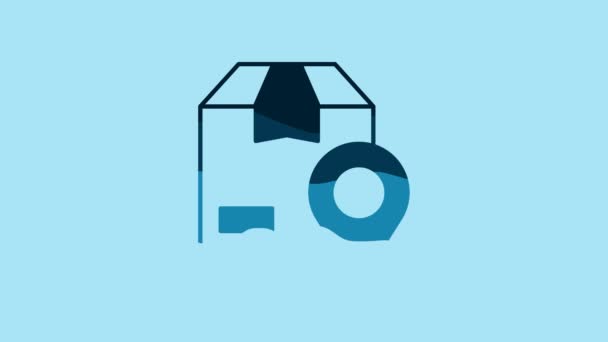 Blue Location Cardboard Box Icon Isolated Blue Background Delivery Services — Video