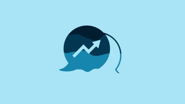 Блакитний Фінансовий Ріст Збільшує Ікону Ізольовану Синьому Фоні Збільшення Доходів — стокове відео