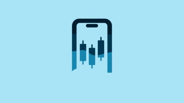 蓝色移动股票交易概念图标孤立于蓝色背景 网上交易 股票市场分析 商业和投资 4K视频运动图形动画 — 图库视频影像