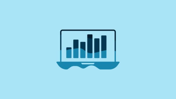 Blue Laptop Graph Chart Icon Isolated Blue Background Report Text — Wideo stockowe