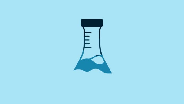 Синя Випробувальна Трубка Піктограма Хімічної Лабораторії Колби Ізольовані Синьому Фоні — стокове відео