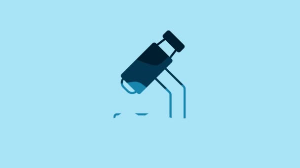 Blue Microscope Icon Isolated Blue Background Chemistry Pharmaceutical Instrument Microbiology — Video