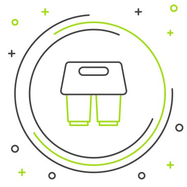 Çizgili kahve fincanı beyaz arka planda izole edilmiş bir ikon haline gelecek. Renkli taslak konsepti. Vektör.