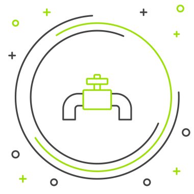 Çizgi endüstrisi metalik borular ve beyaz arka planda izole edilmiş kapakçık simgesi. Renkli taslak konsepti. Vektör.