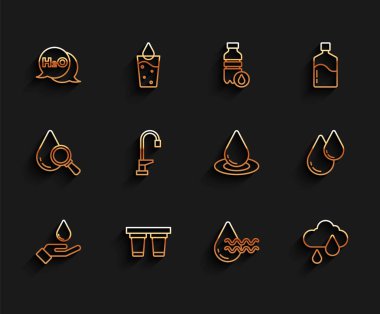 Set line Washing hands with soap Water filter Chemical formula for H2O Recycle clean aqua Cloud rain tap drop and icon. Vector.