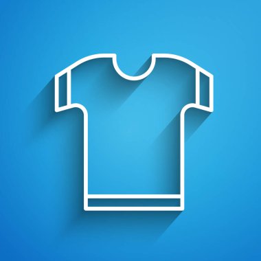 White line T-shirt icon isolated on blue background. Long shadow. Vector Illustration.