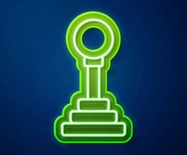 Parlayan neon çizgisi şekil değiştiren simgesi mavi arkaplanda izole edildi. Elle iletim simgesi. Vektör.