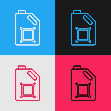 Motor makine yağı ikonu için pop sanat hattı kutusu renk arkaplanında izole edildi. Benzin bidonu. Yağ değiştirme ve onarım servisi. Motor yağı işareti. Vektör.