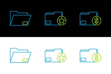 Set line Finance document folder Document and with star icon. Vector.