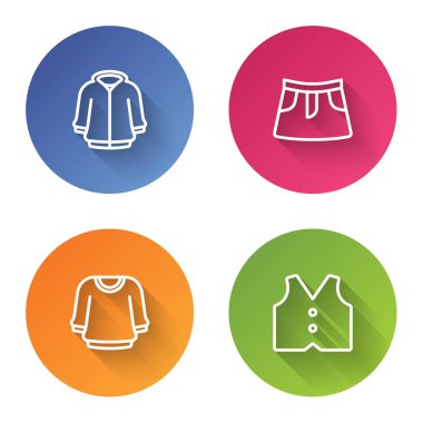 Set line Hoodie Skirt Sweater and Waistcoat. Color circle button. Vector.