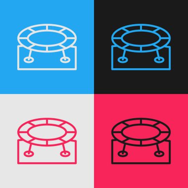 Pop sanat eseri trambolin ikonu renkli arka planda izole edilmiş. Vektör.